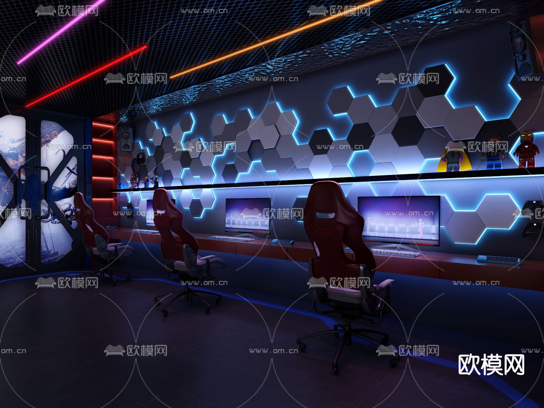 网咖电竞房 游戏房 电玩房3d模型下载