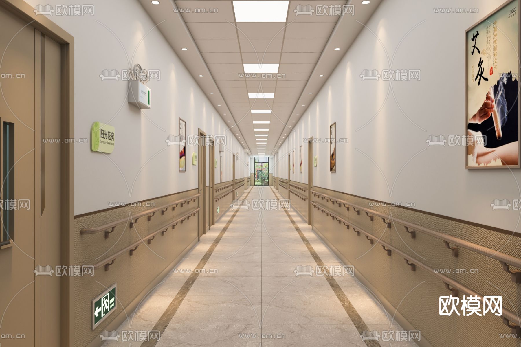 现代养老院过道3d模型下载_ID12317692_3dmax免费模型-欧模网