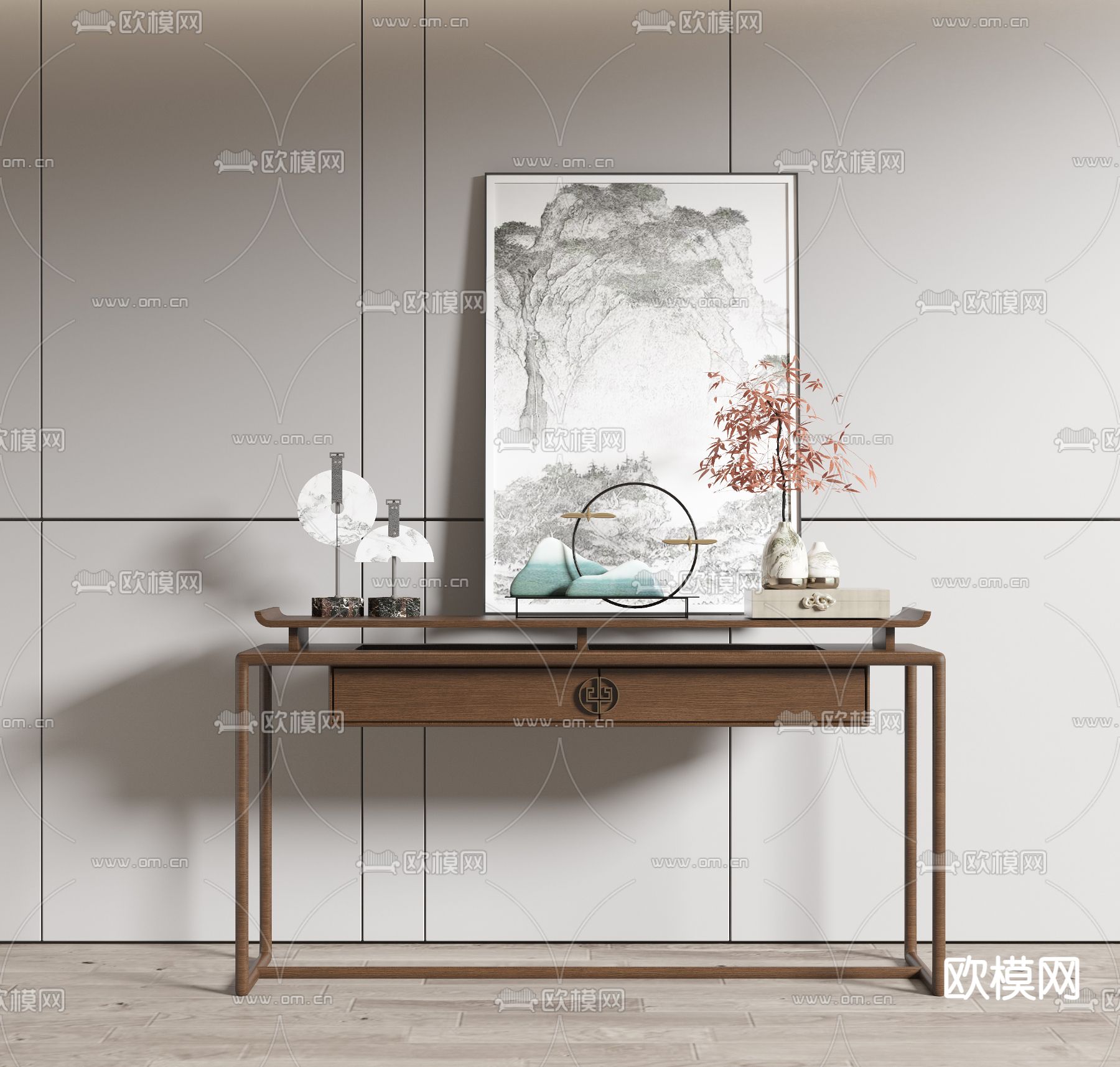 新中式端景台 条案3d模型下载