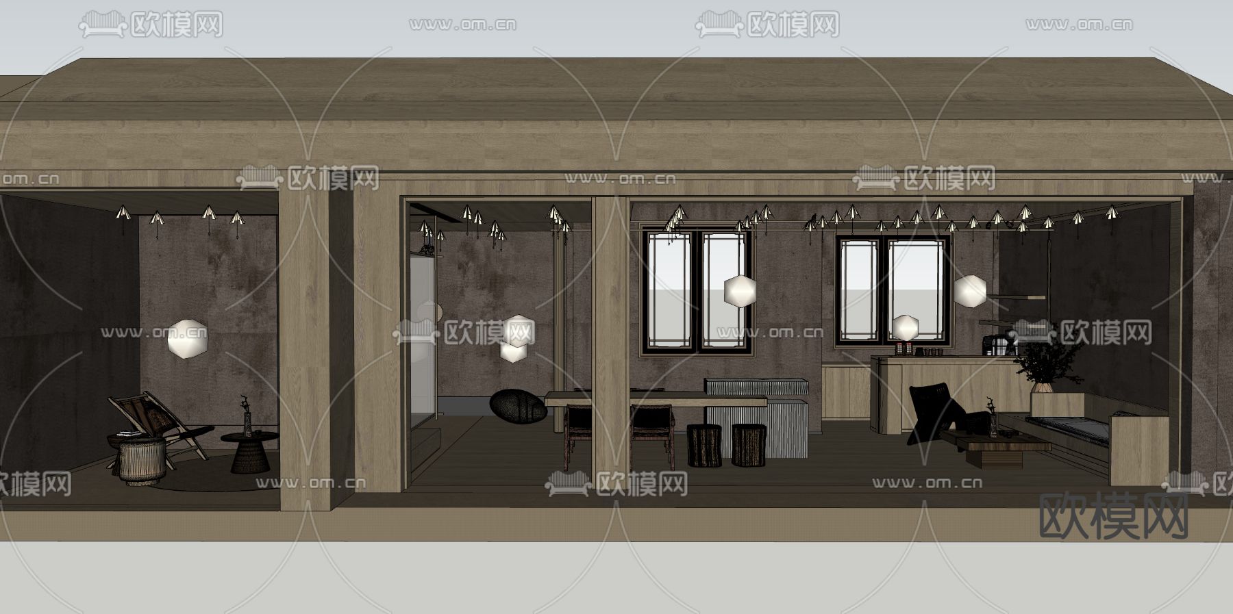 现代民宿会客厅su模型下载（渲染图3）