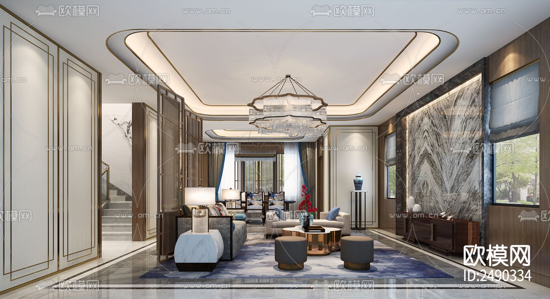 四套新中式新古典完整cad施工图下载（渲染图5）