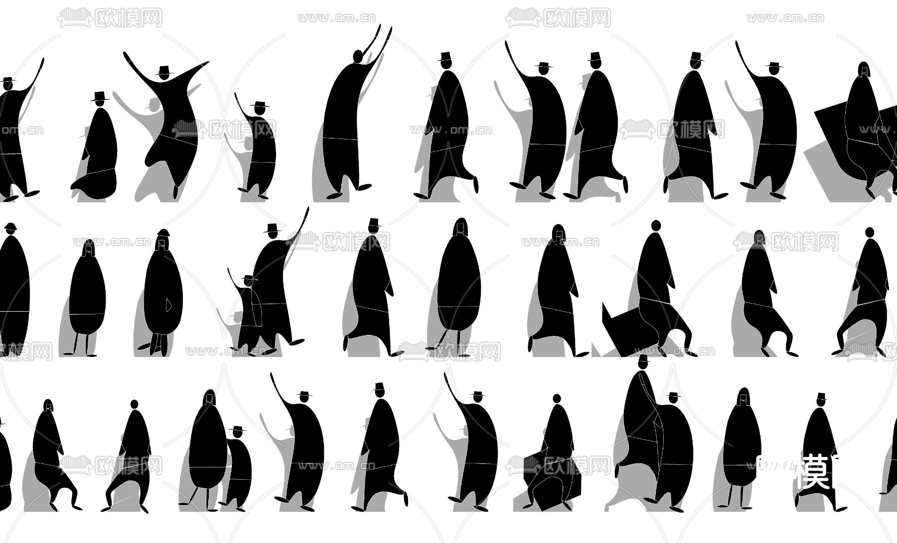 黑白人物剪影 男人 女人2D组件su模型下载_ID12318226_sketchup模型下载-欧模网
