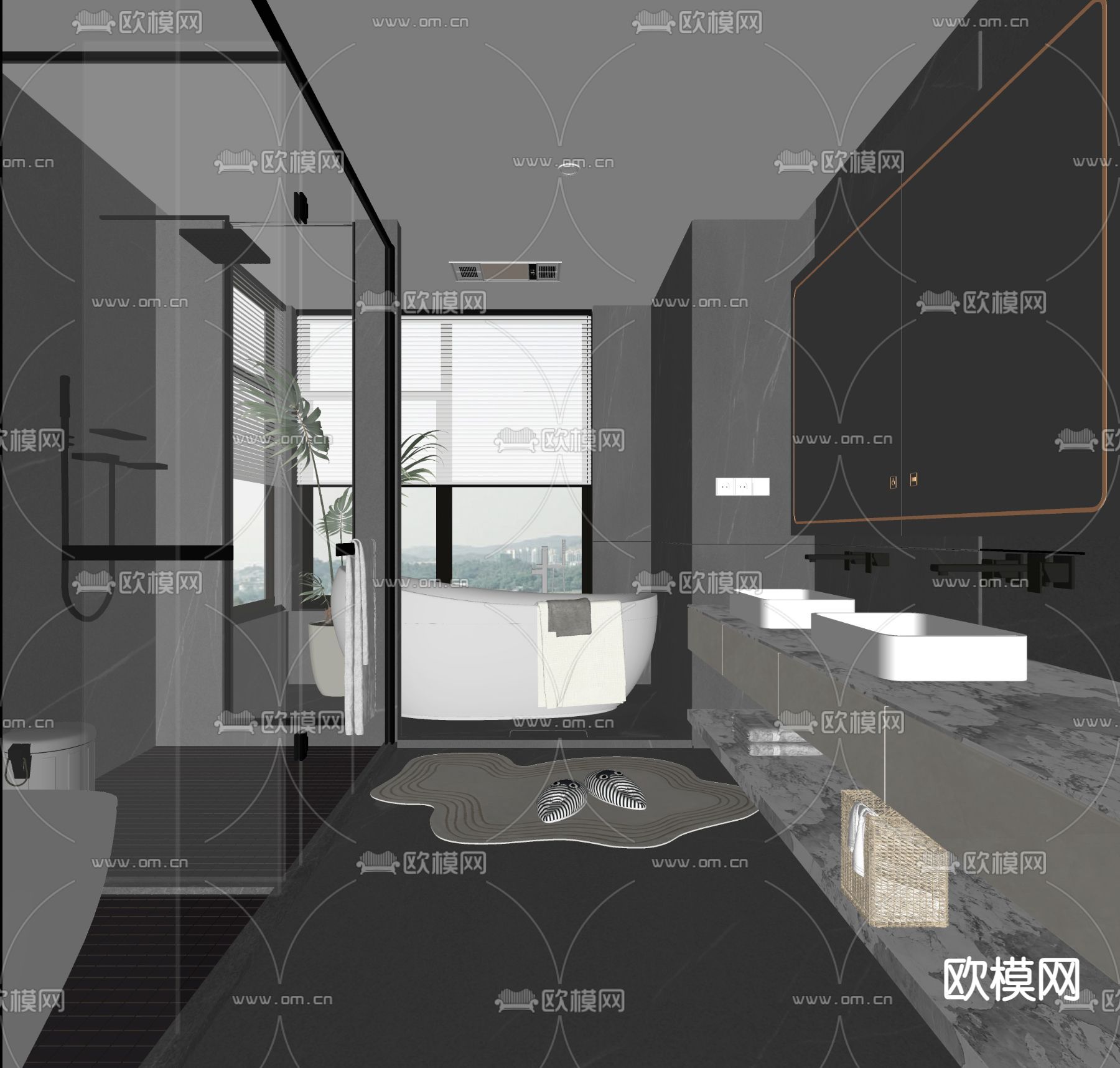 现代卫生间su模型下载（渲染图2）