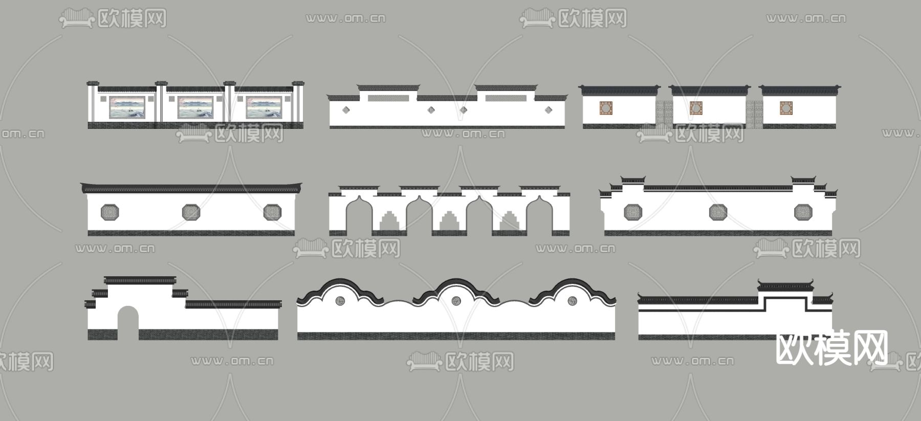 中式景墙 院墙 围墙su模型