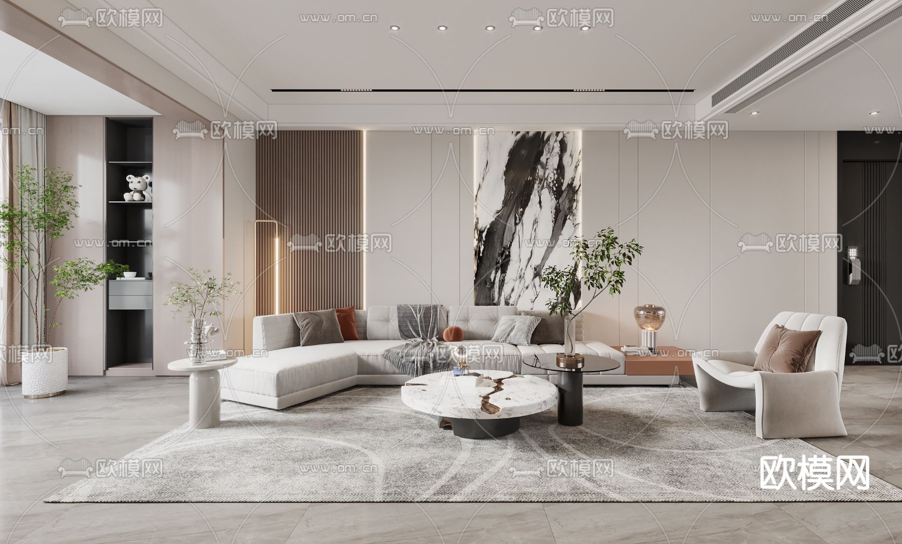 现代客厅3d模型下载（渲染图1）