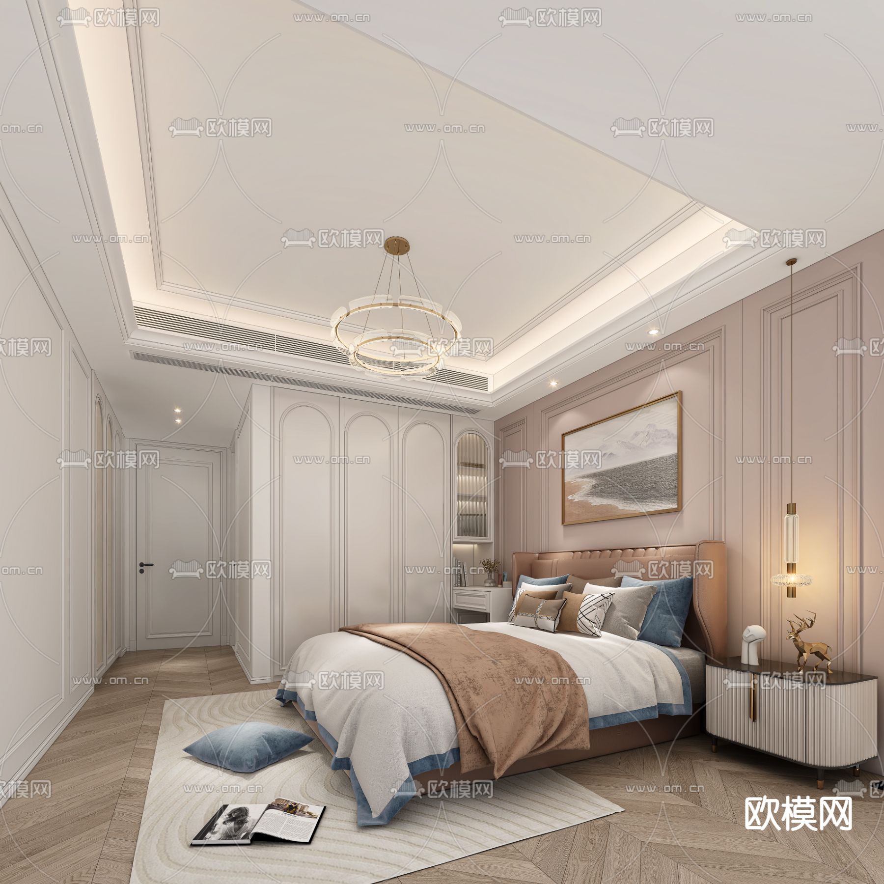 简欧卧室 主人房3d模型下载_ID12316722_3dmax免费模型-欧模网