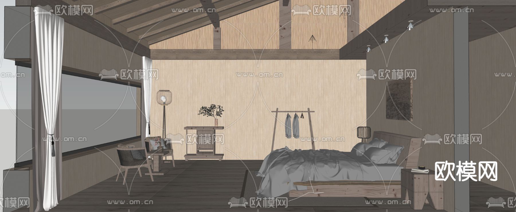 侘寂风民宿客房su模型下载（渲染图2）