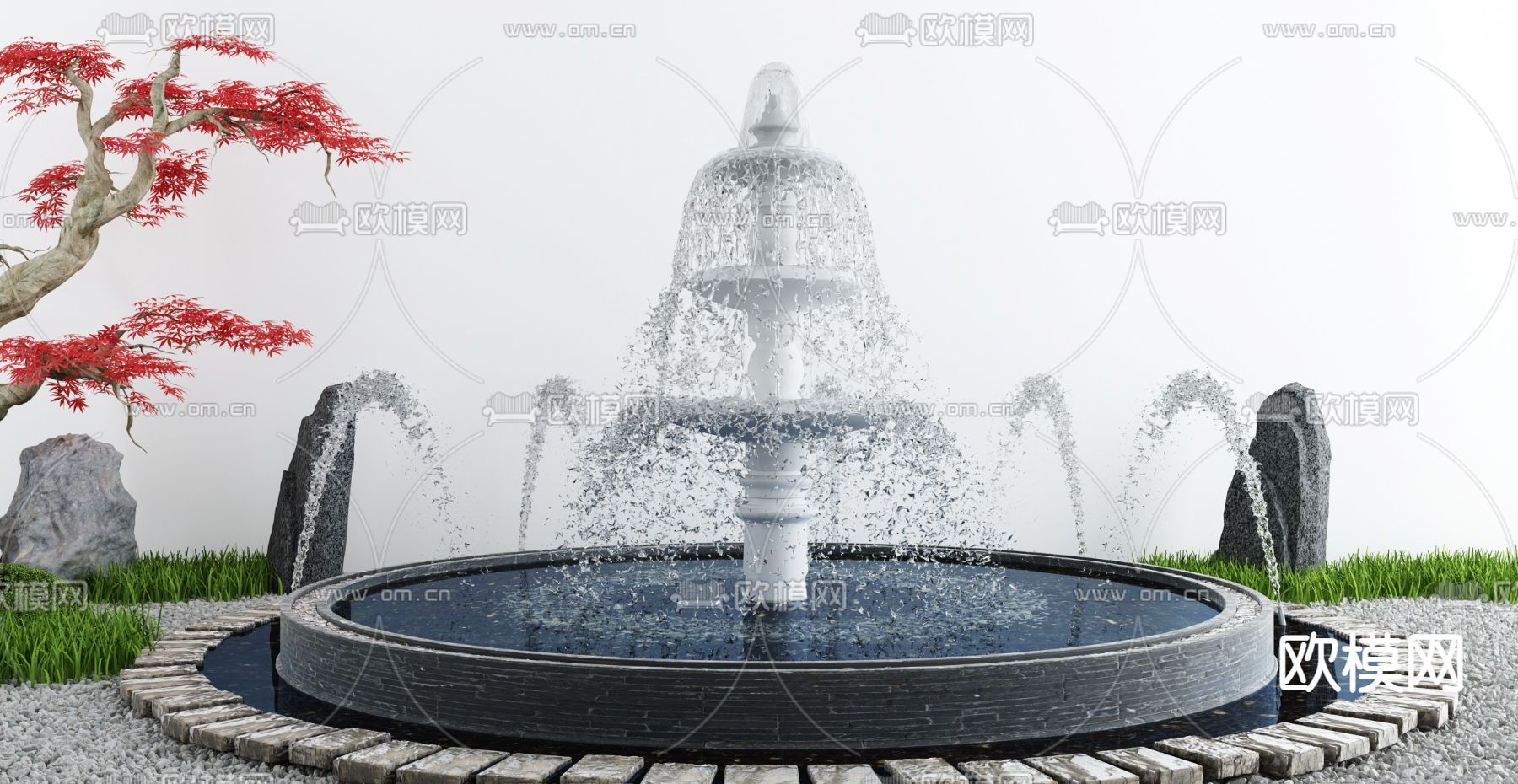 新中式庭院喷泉小品3d模型下载_ID12317228_3dmax免费模型-欧模网