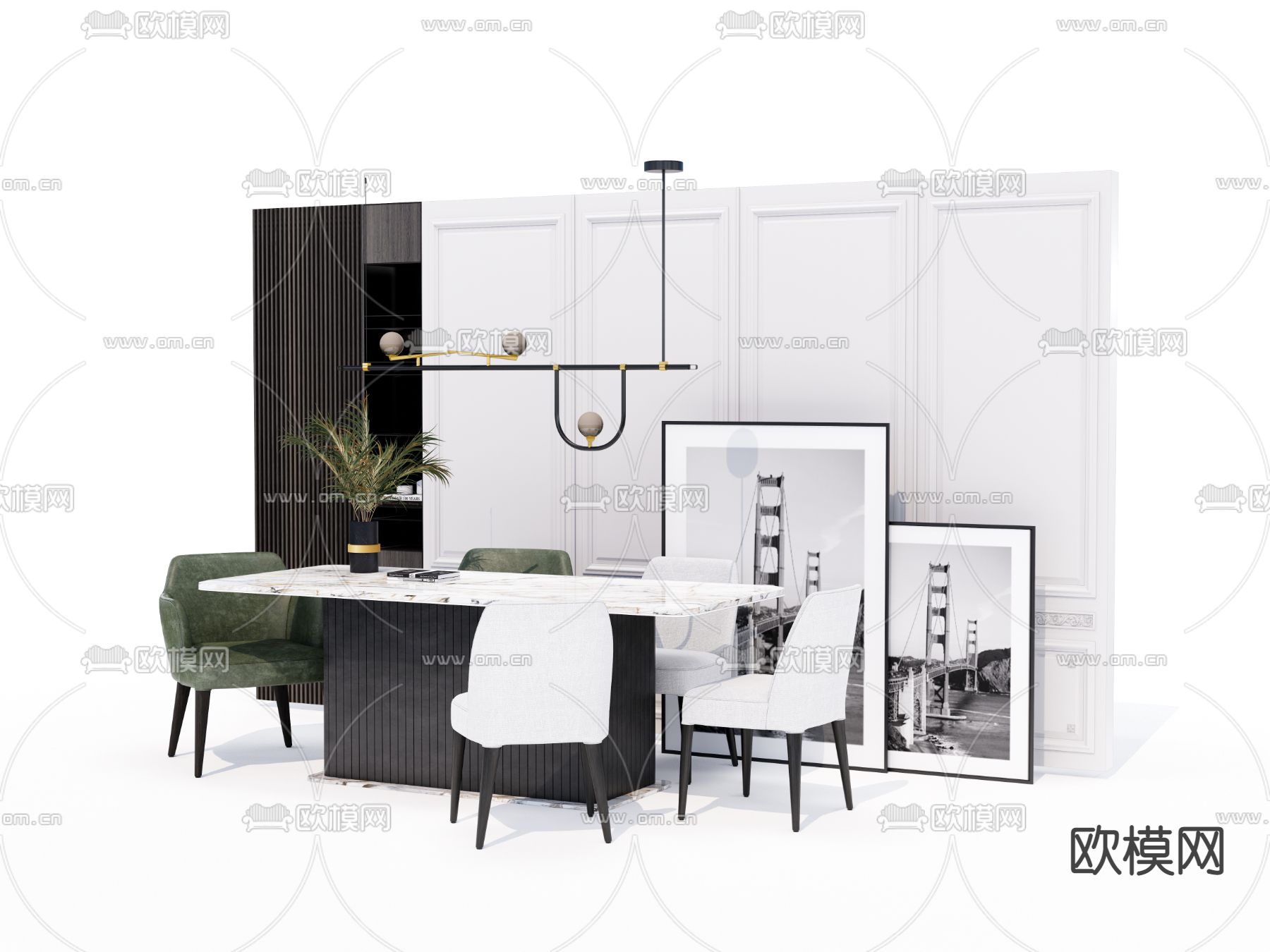 简欧餐桌椅su模型下载（渲染图2）