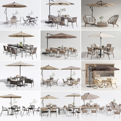  现代户外休闲桌椅su模型 