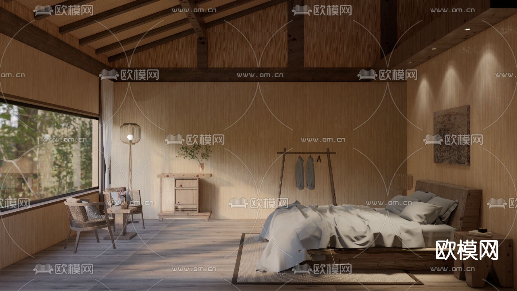 侘寂风民宿客房su模型下载（渲染图1）