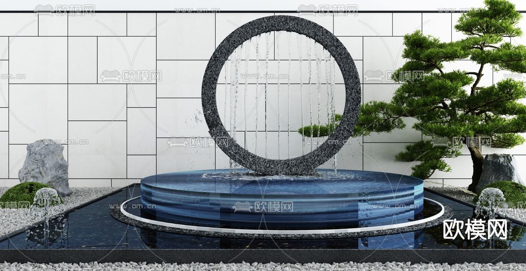 新中式水景小品 园艺小品3d模型下载_ID12317574_3dmax免费模型-欧模网