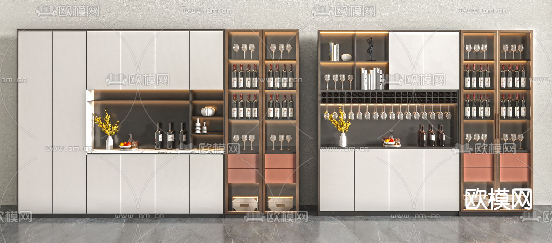 现代酒柜su模型下载（渲染图1）