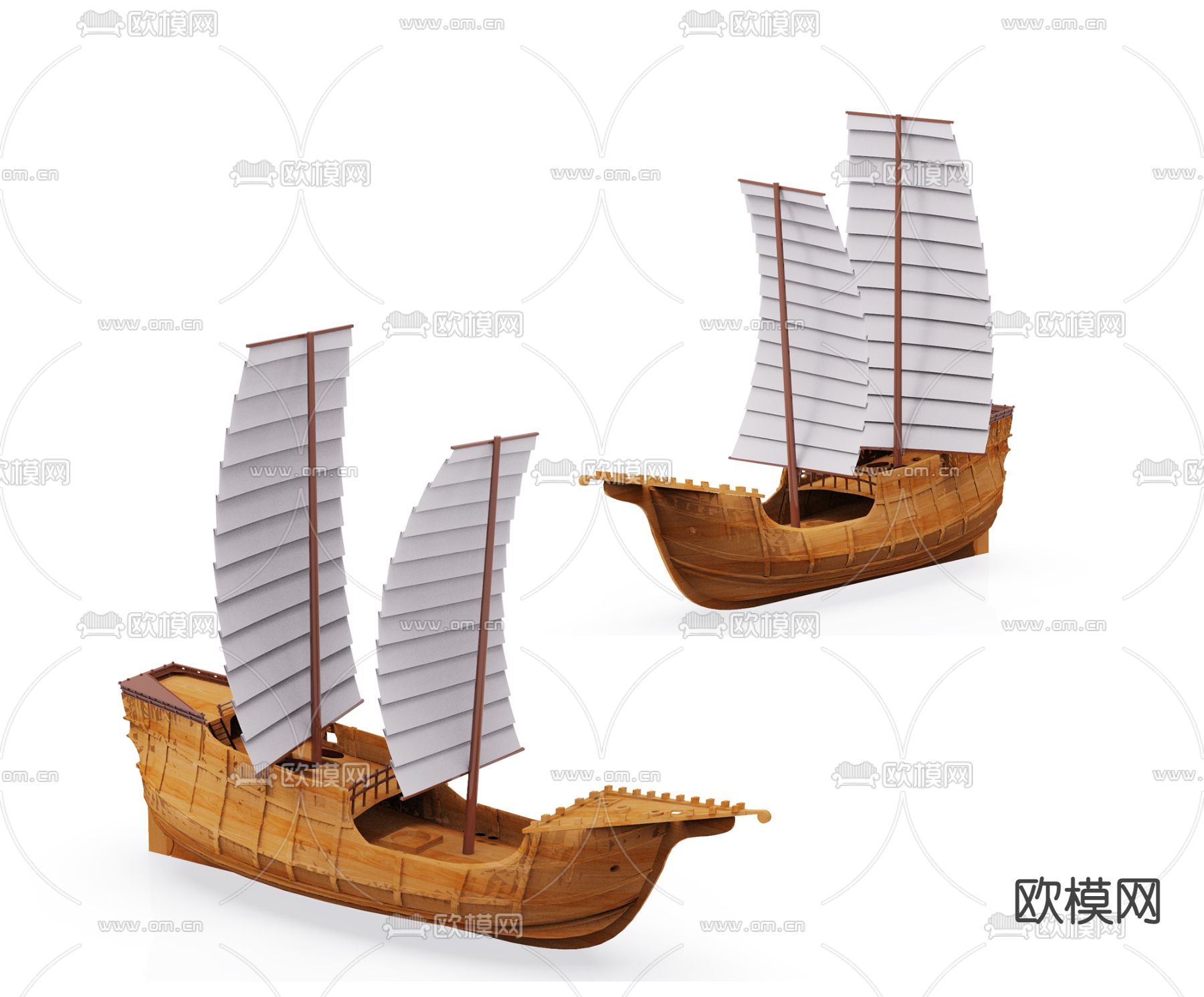 中式木制帆船3d模型下载