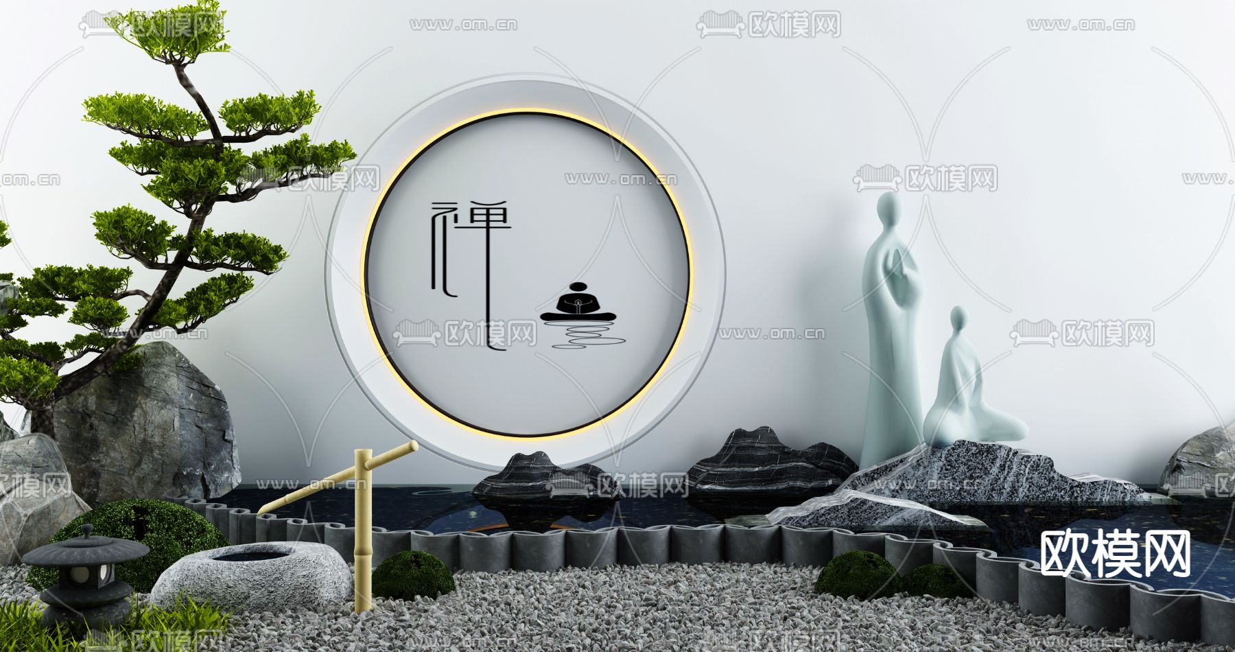 庭院枯山水石 景观小品3d模型下载