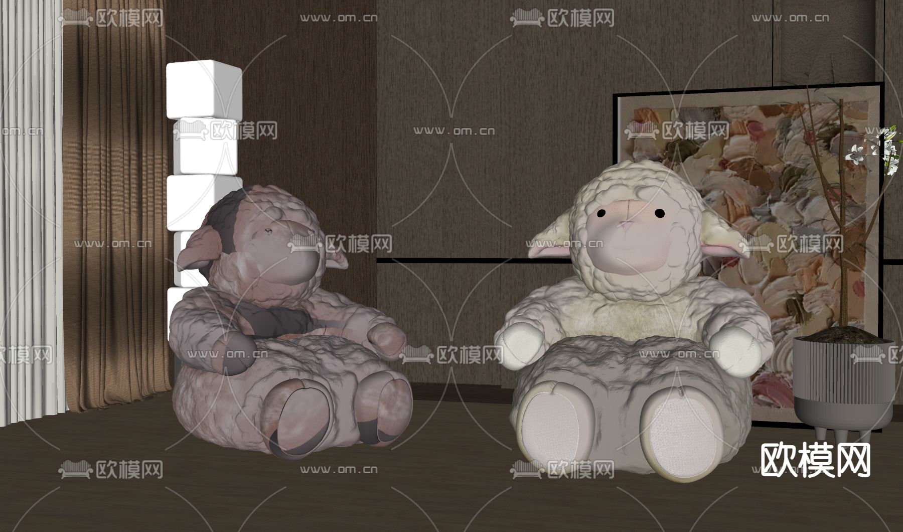 现代儿童椅su模型下载（渲染图2）