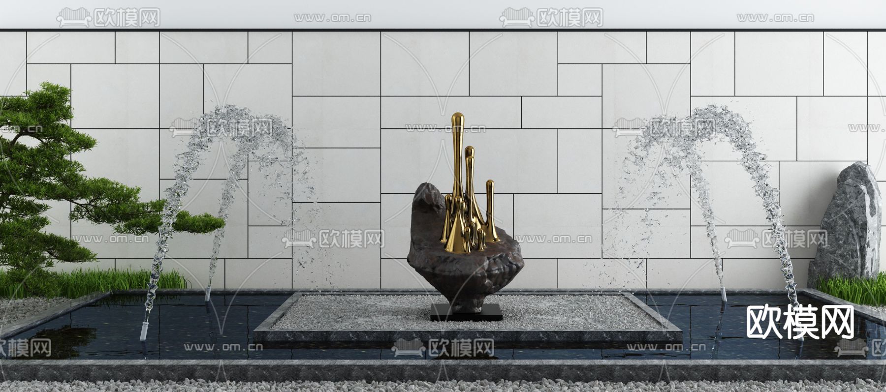新中式庭院喷泉 水景小品3d模型下载_ID12317323_3dmax免费模型-欧模网