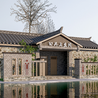  新中式公共厕所su模型 