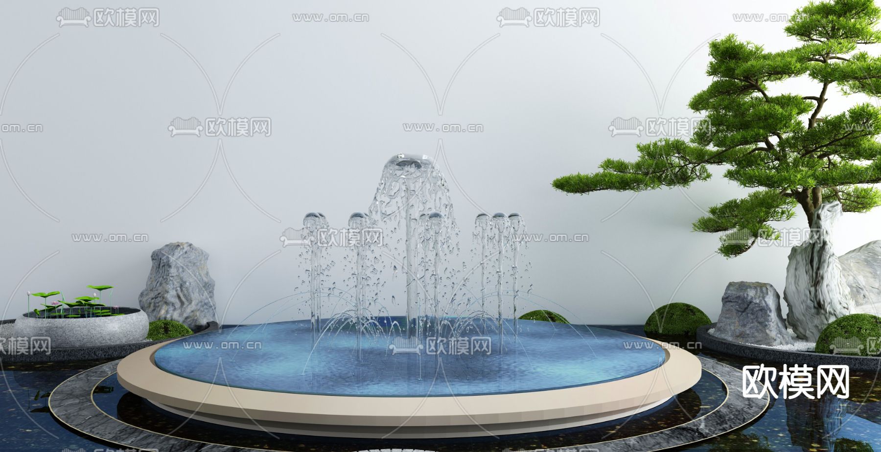 庭院喷泉 景观小品3d模型下载_ID12317447_3dmax免费模型-欧模网