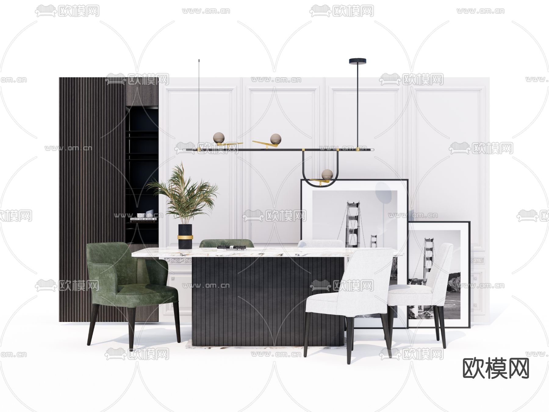 简欧餐桌椅su模型下载（渲染图1）