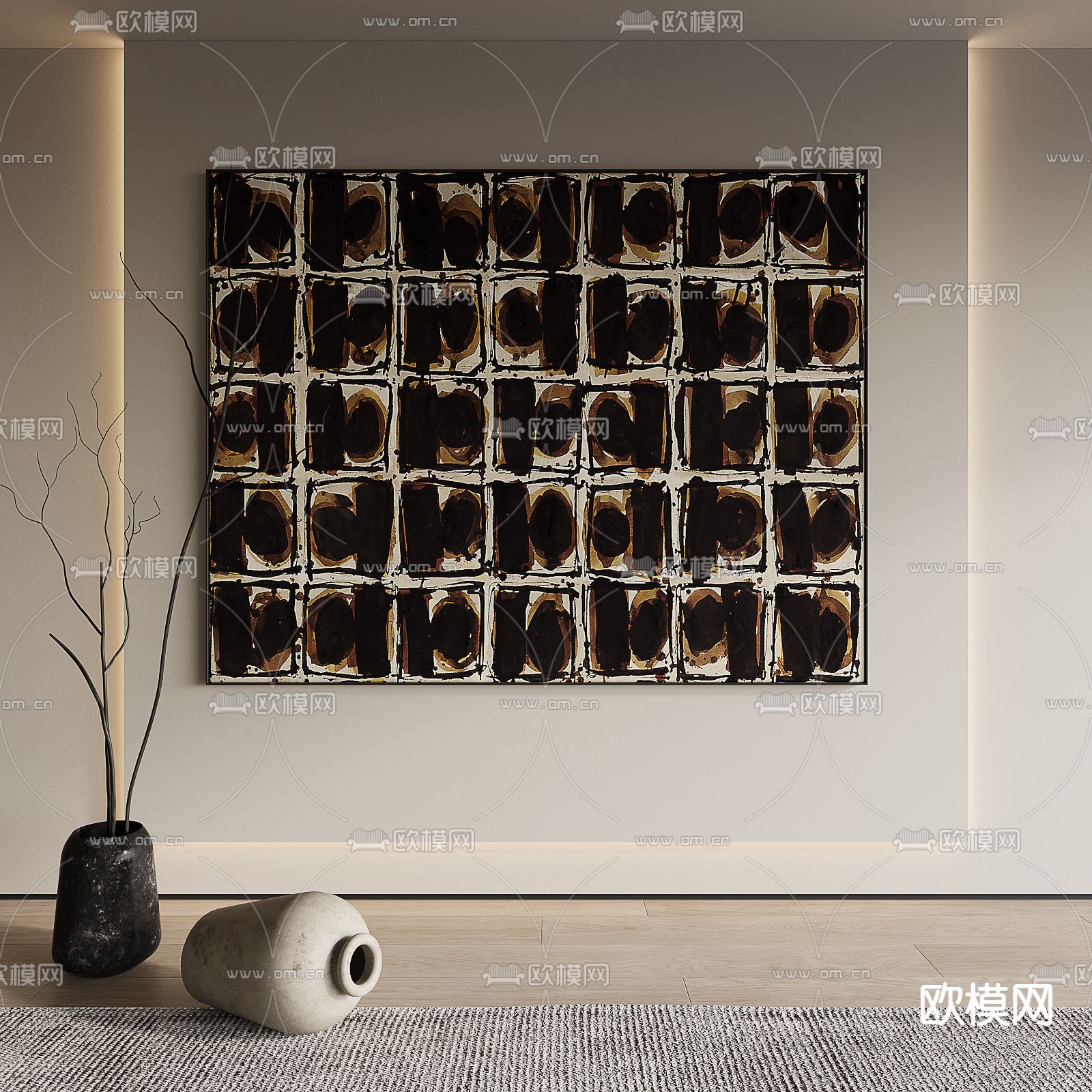 侘寂风装饰画 抽象画su模型下载（渲染图1）