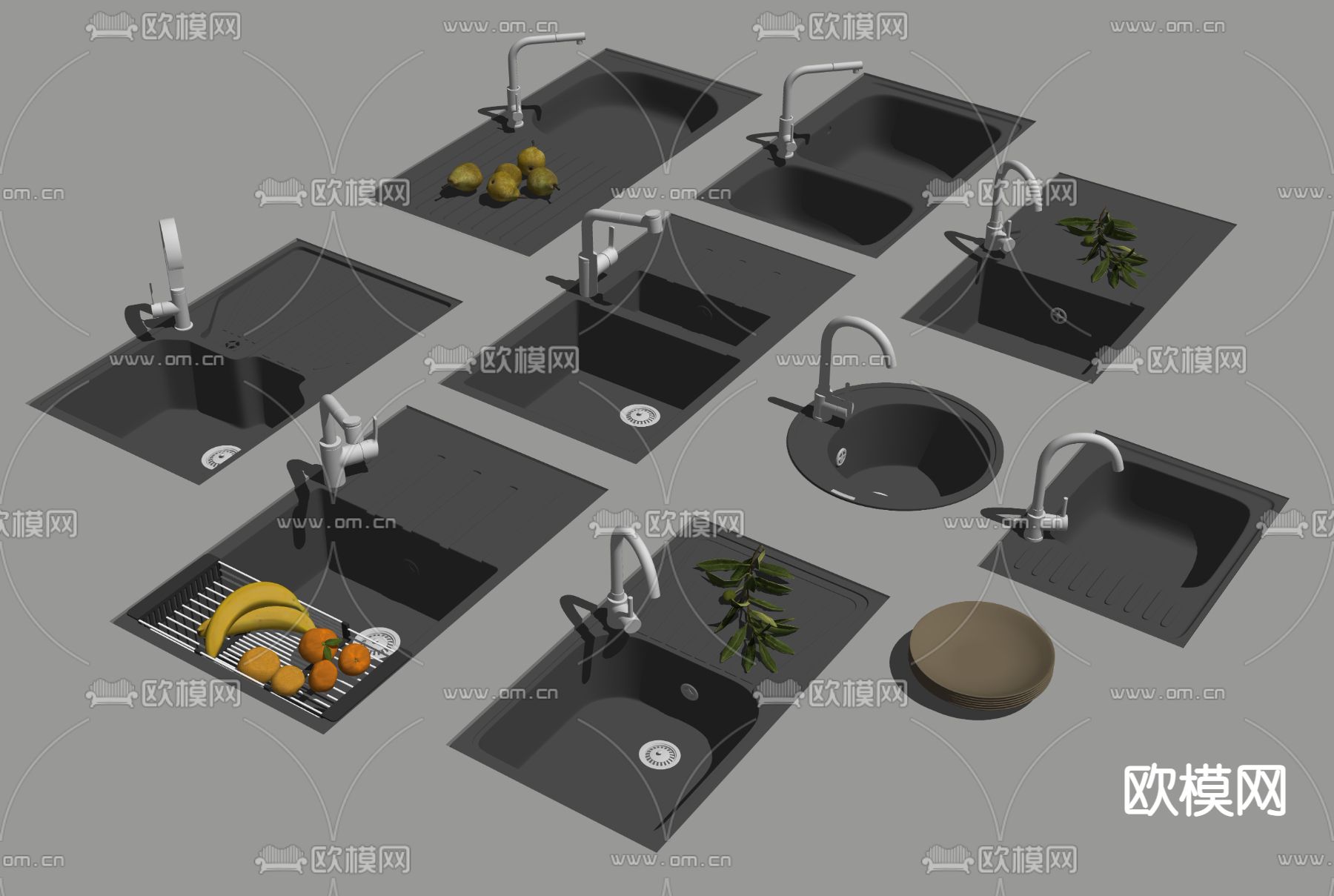 现代厨房嵌入式水槽su模型下载（渲染图2）