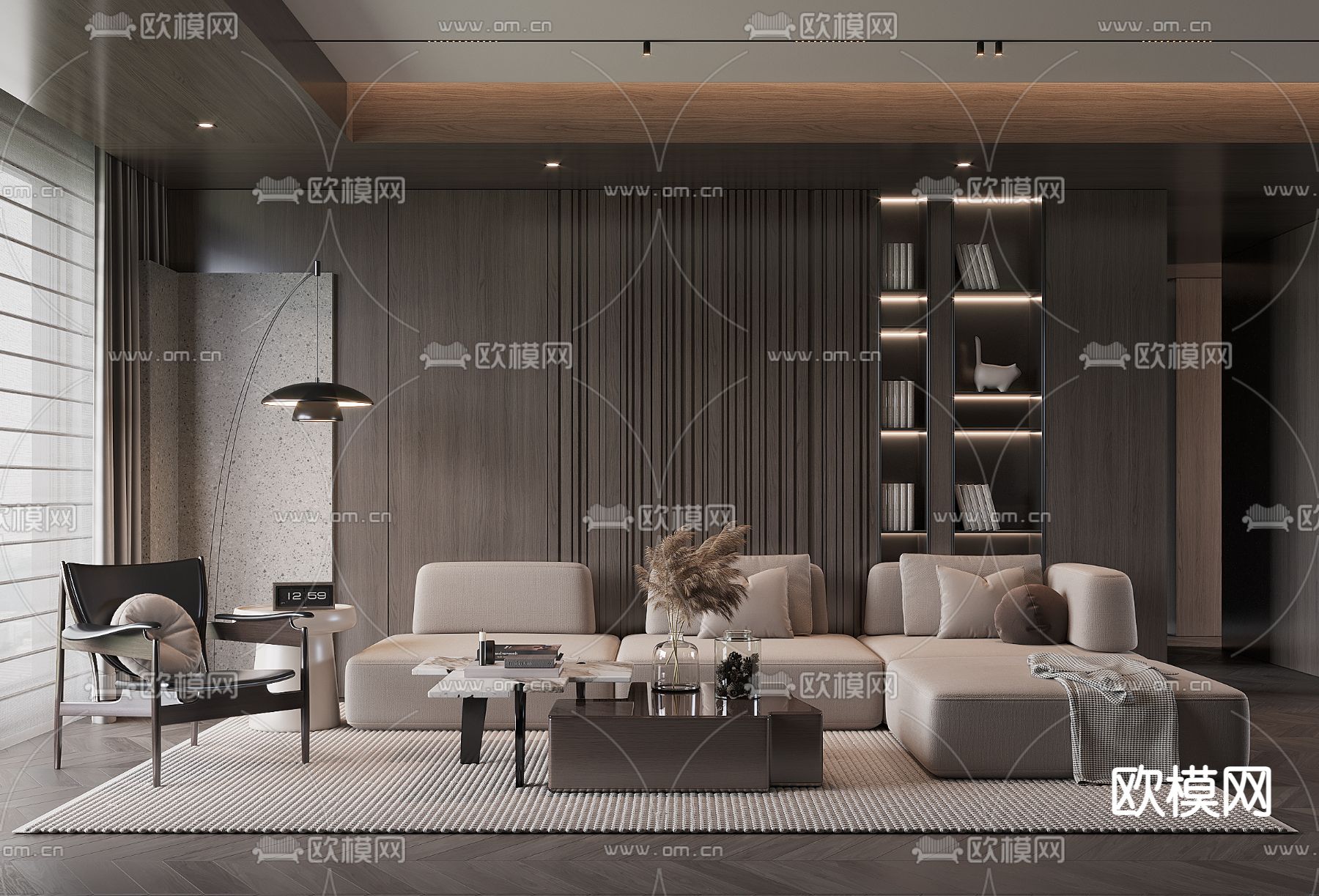 现代客厅3d模型下载_ID12316678_3dmax免费模型-欧模网