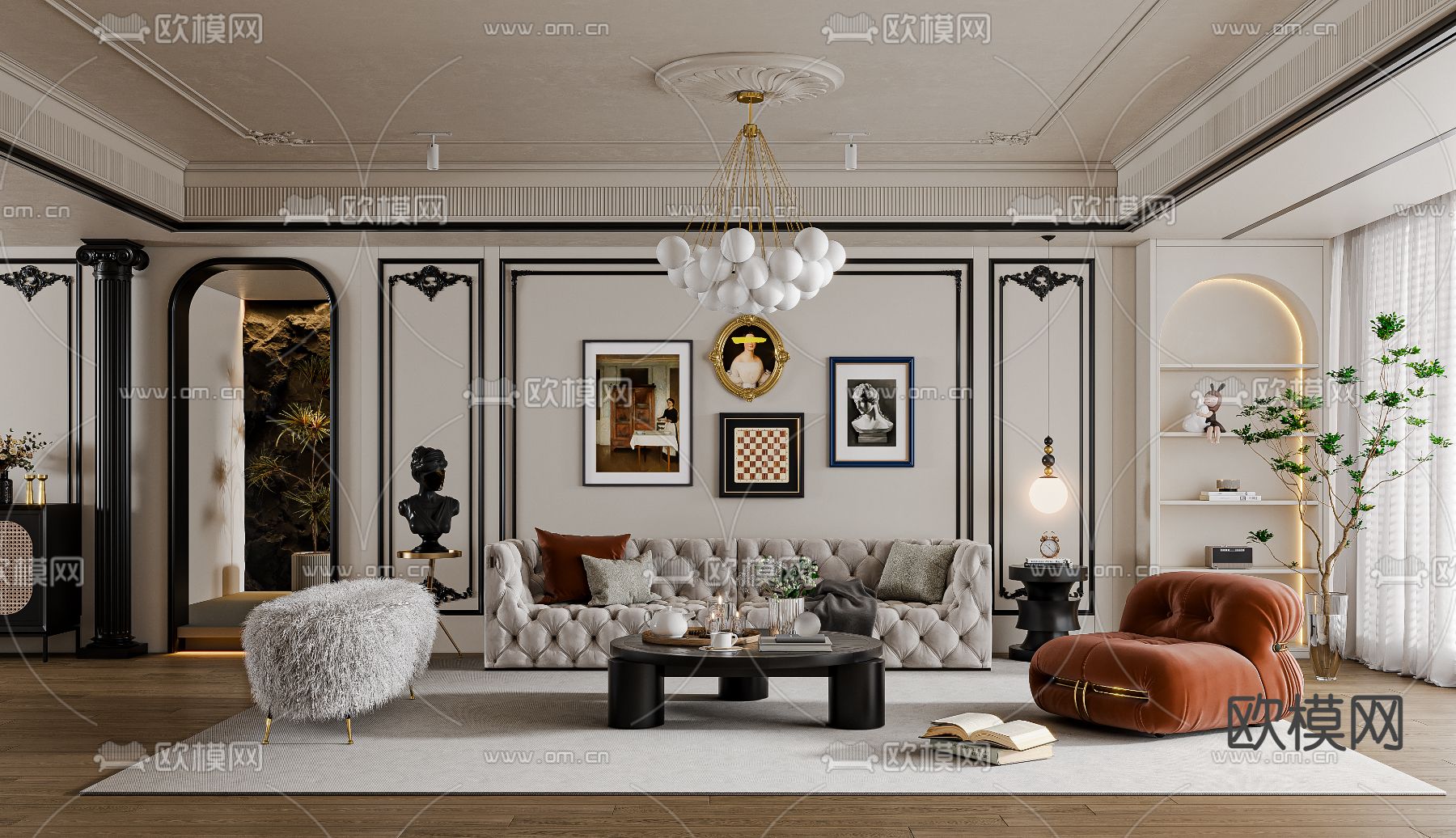 法式客厅3d模型下载（渲染图1）