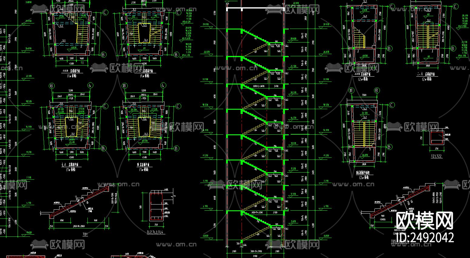 某弧形办公楼框架结构cad施工图下载（渲染图1）