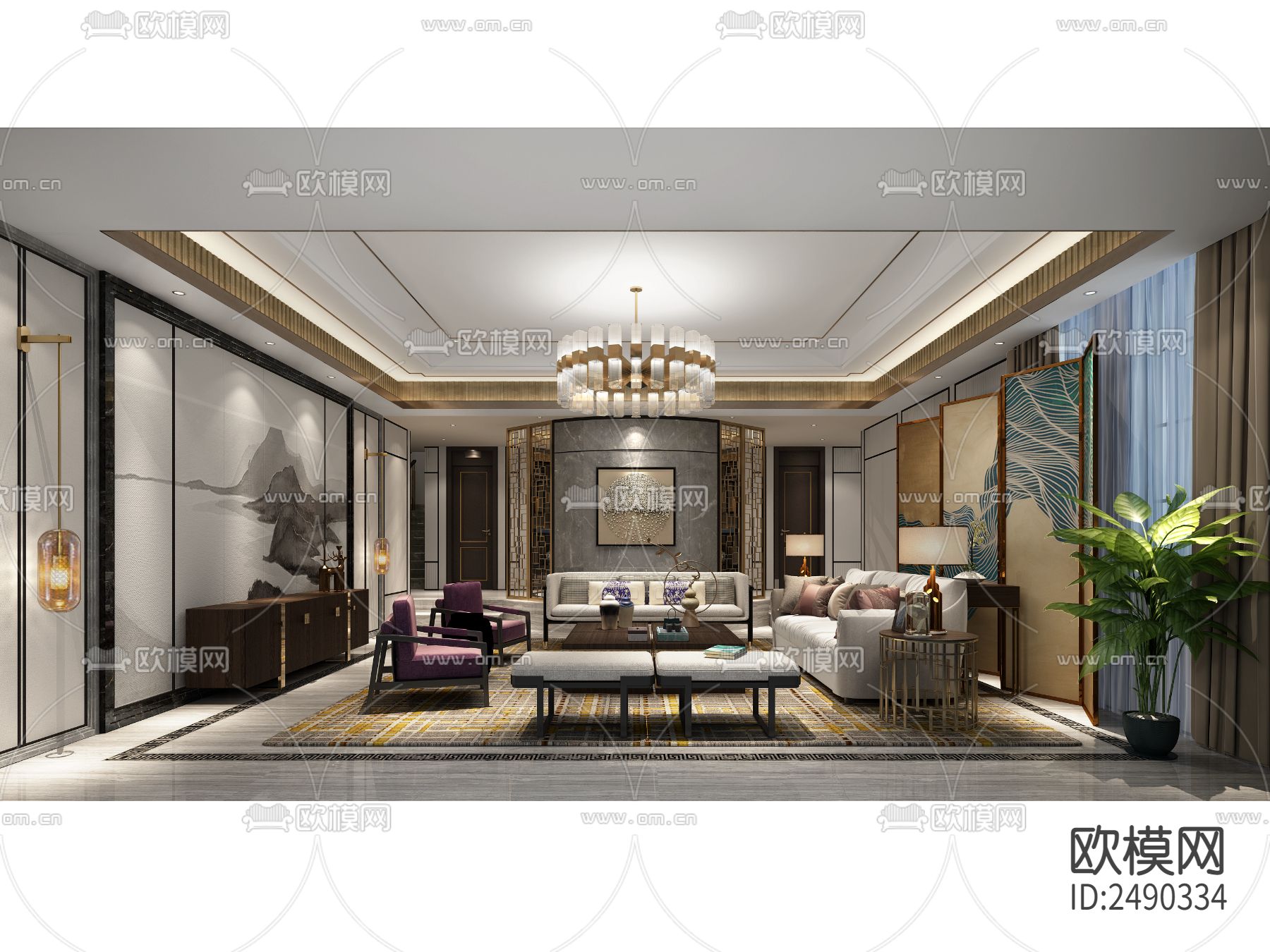 四套新中式新古典完整cad施工图下载（渲染图6）