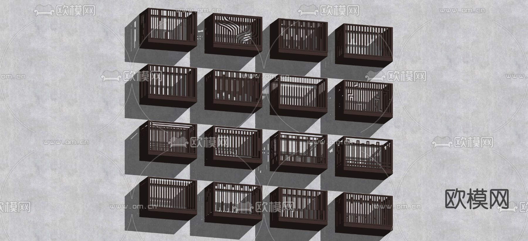 新中式空调支架 防护罩su模型