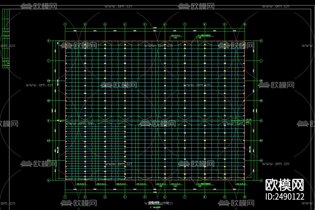 某电机公司2层框架钢结构cad施工图下载（渲染图1）
