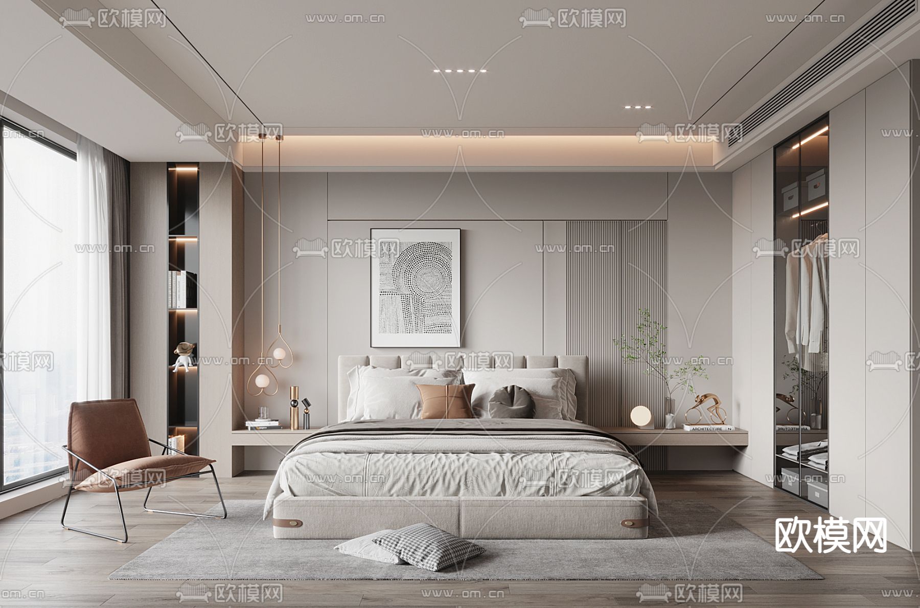 现代卧室 主人房3d模型下载