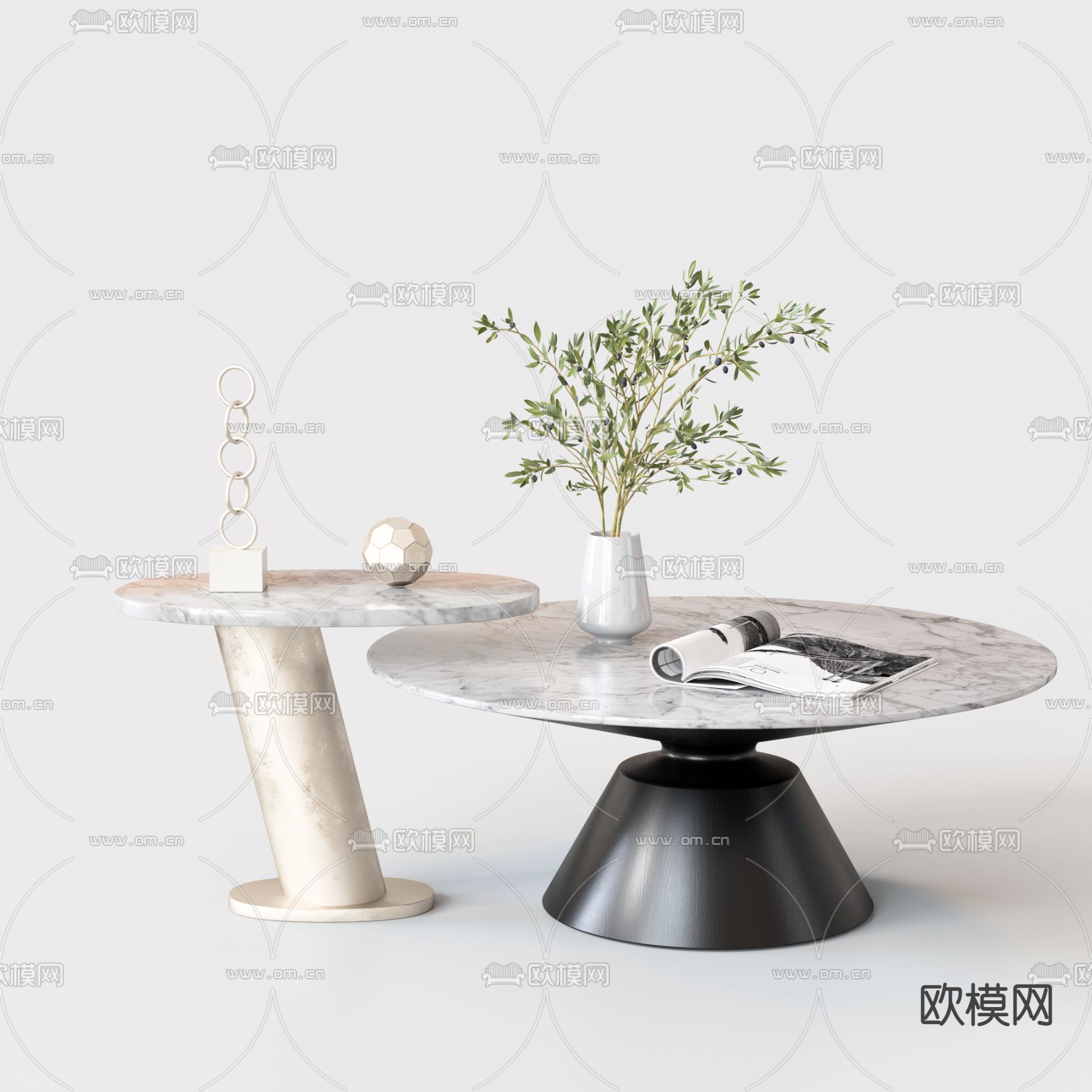 现代子母茶几3d模型下载（渲染图1）