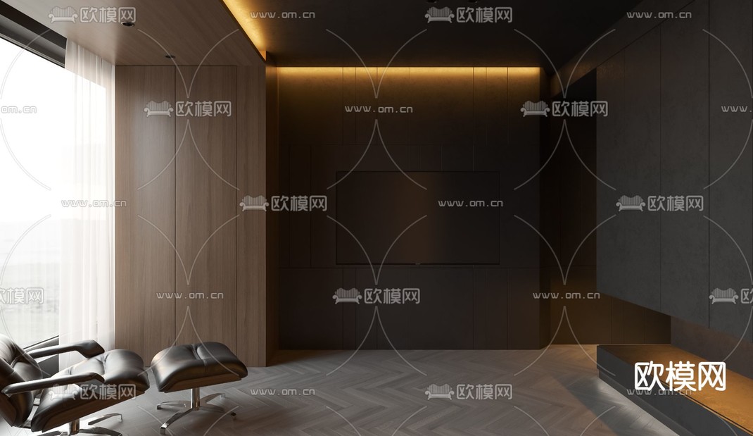 暗黑风卧室 次卧 老人房3d模型下载_ID12318142_3dmax免费模型-欧模网