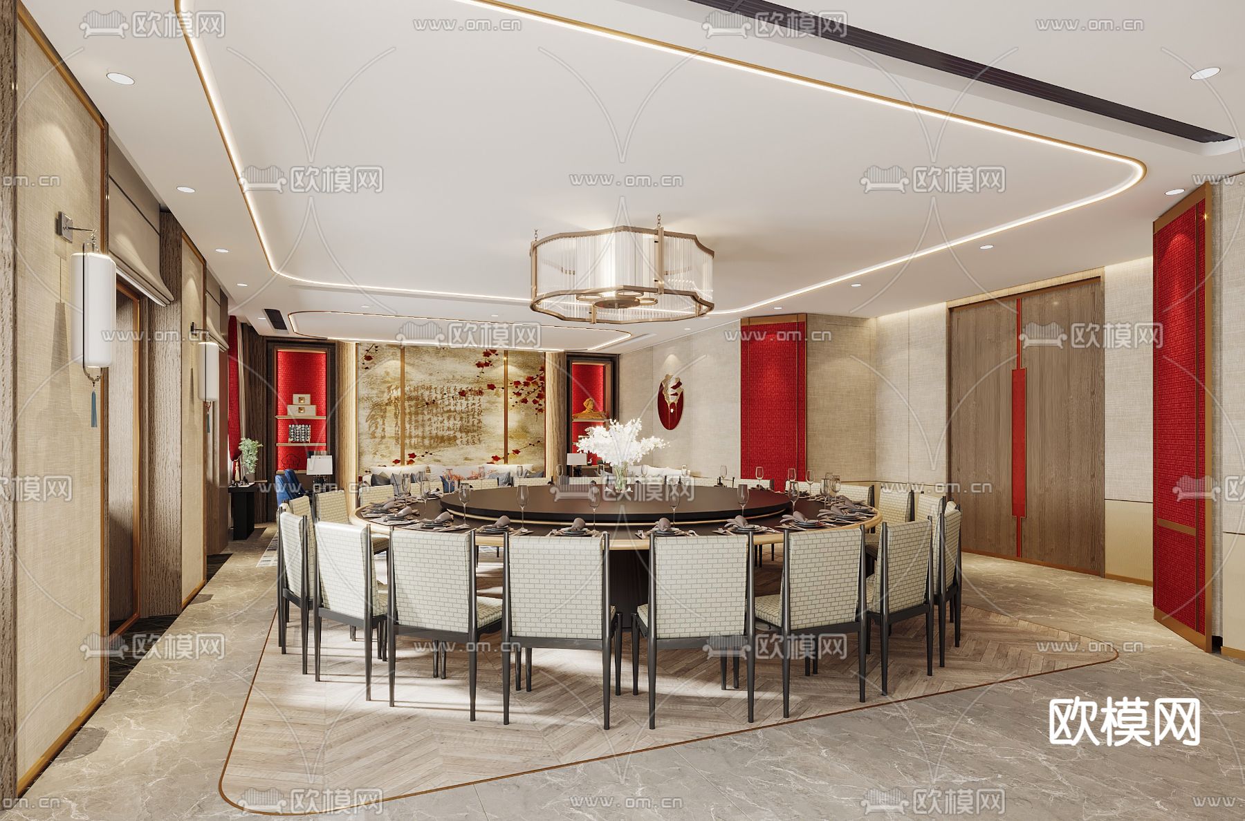 新中式餐厅包厢 包房3d模型下载_ID10002812_3dmax免费模型-欧模网