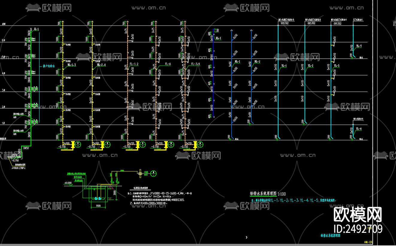 西盛园新三期工程16号给排水cad施工图下载（渲染图3）