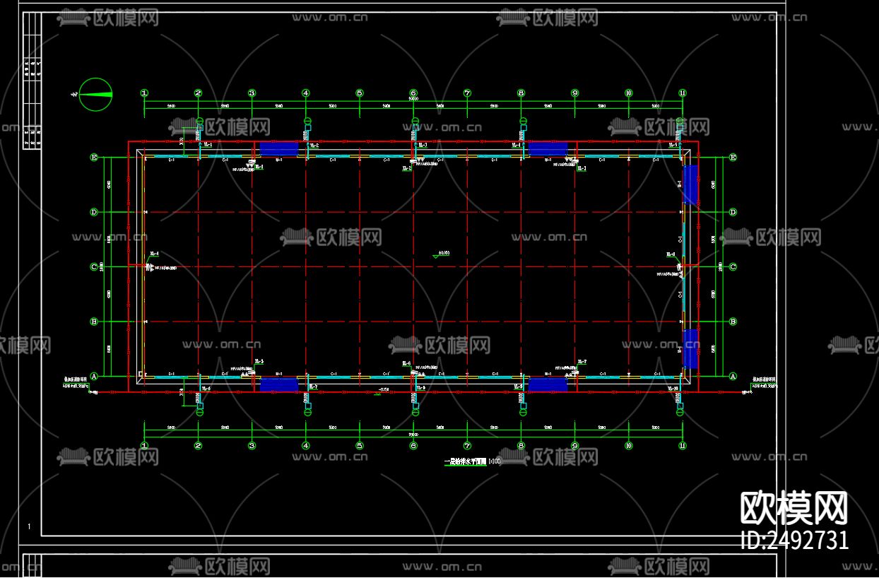 淀粉成品库二给排水设计cad施工图下载（渲染图3）