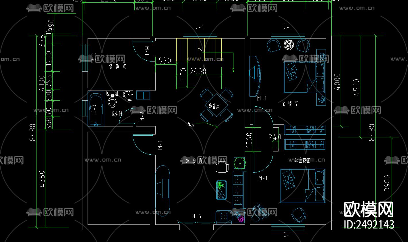 低成本小型别墅建筑图cad施工图下载（渲染图1）
