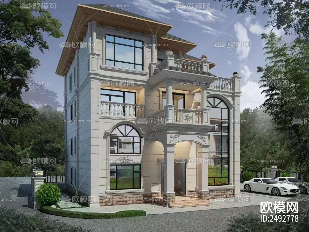 欧式简约别墅 cad施工图下载（渲染图2）