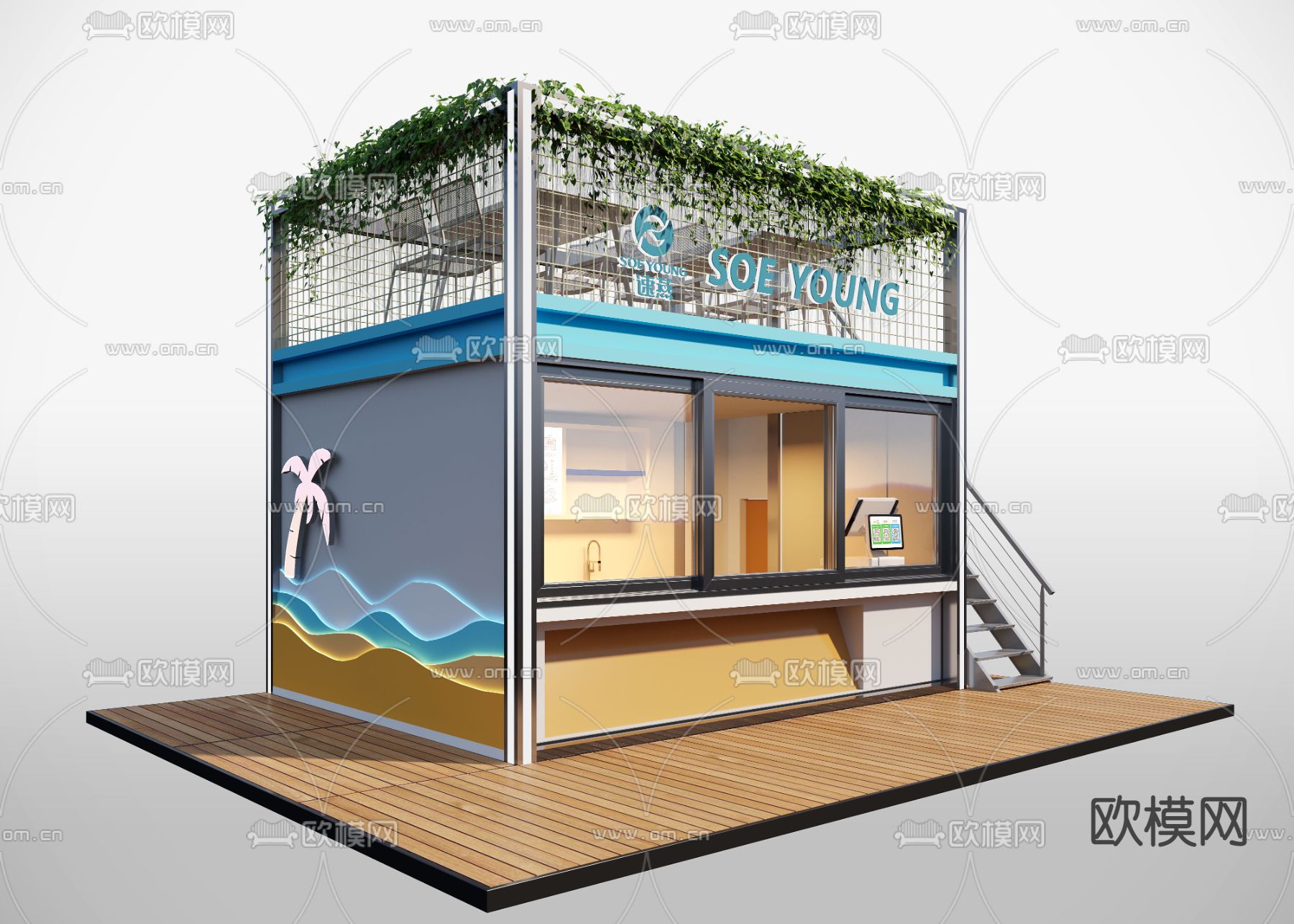 户外售卖亭 奶茶店3d模型下载