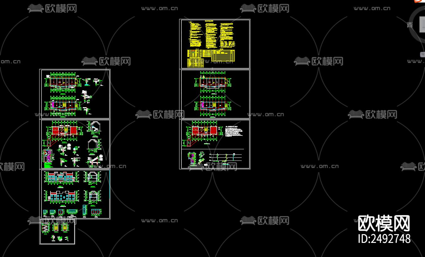 裴南村综合服务中心给排水及水灭火cad施工图下载（渲染图1）