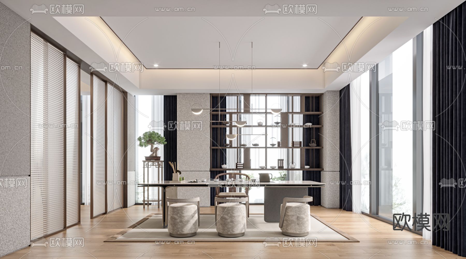 新中式茶室3d模型下载