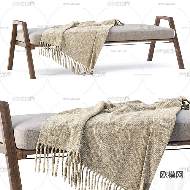 北欧简约实木布艺沙发凳免费3d模型下载