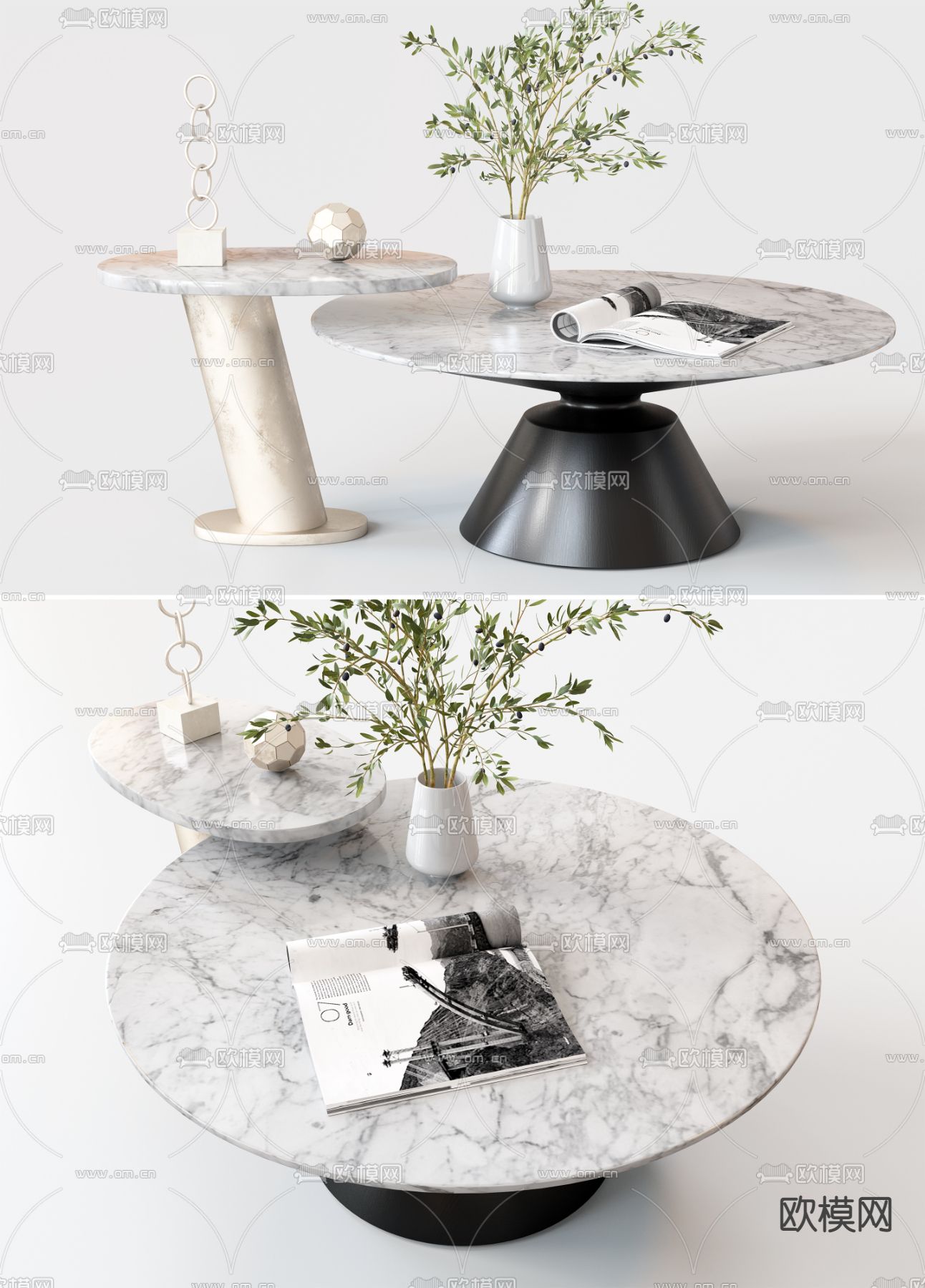 现代子母茶几3d模型下载（渲染图2）