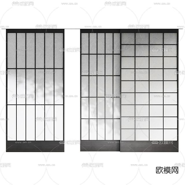 日式简约实木推拉门免费3d模型下载