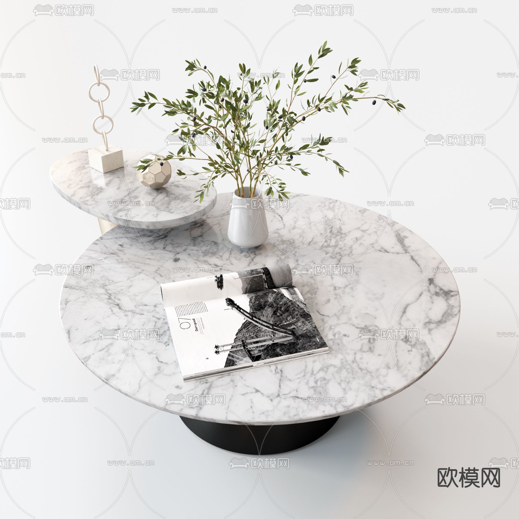 现代子母茶几3d模型下载（渲染图3）