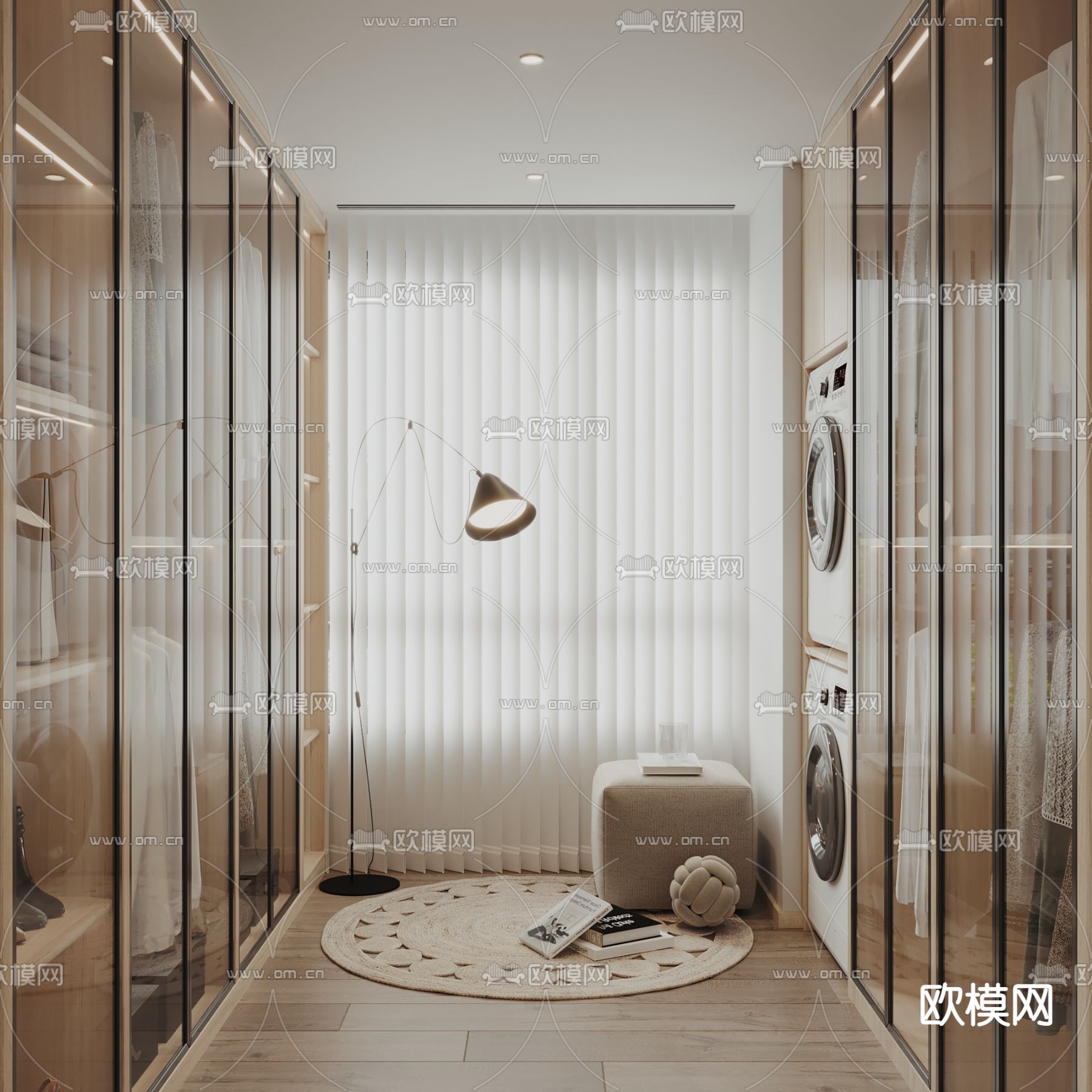 奶油风衣帽间3d模型下载