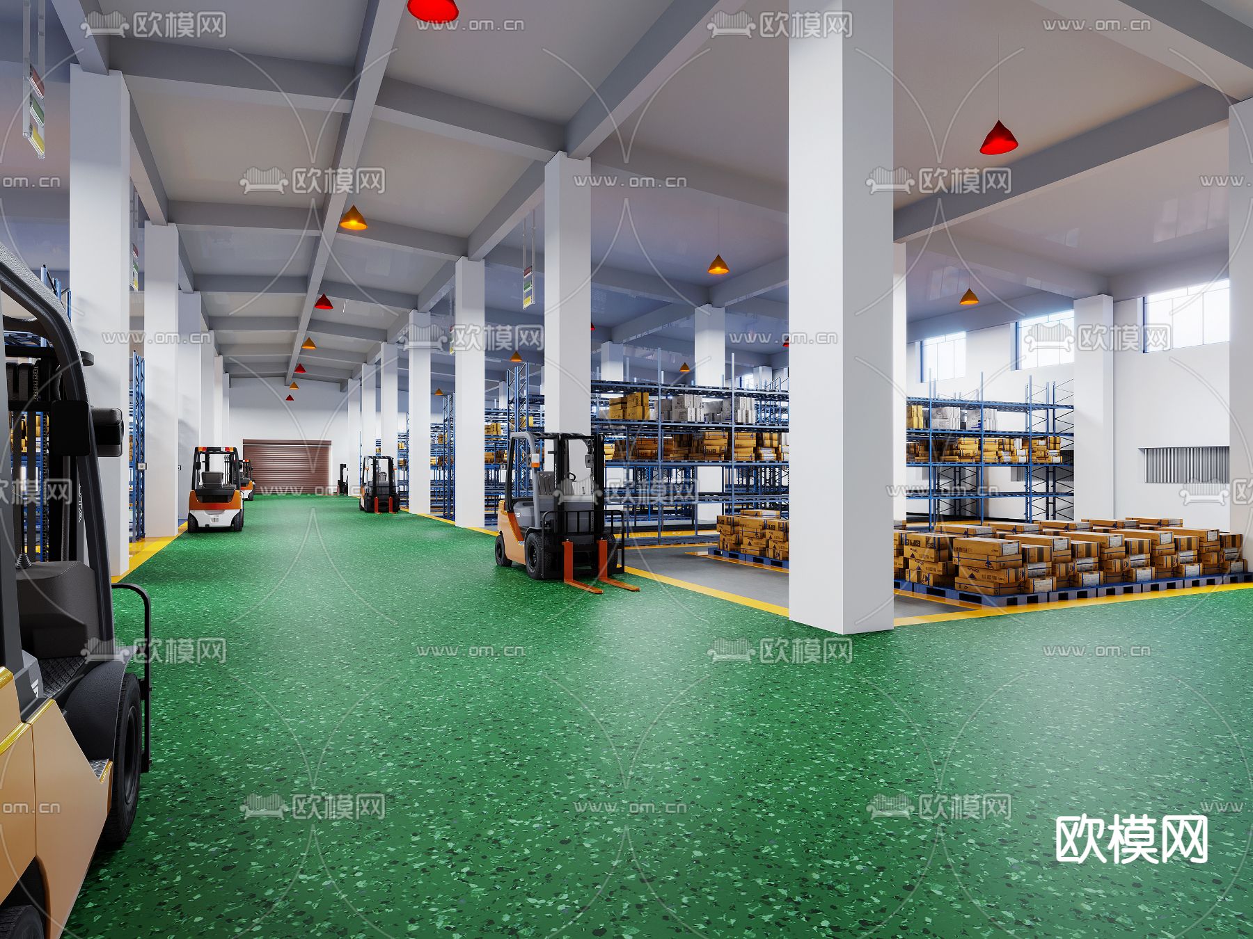 现代快递仓库3d模型下载（渲染图2）