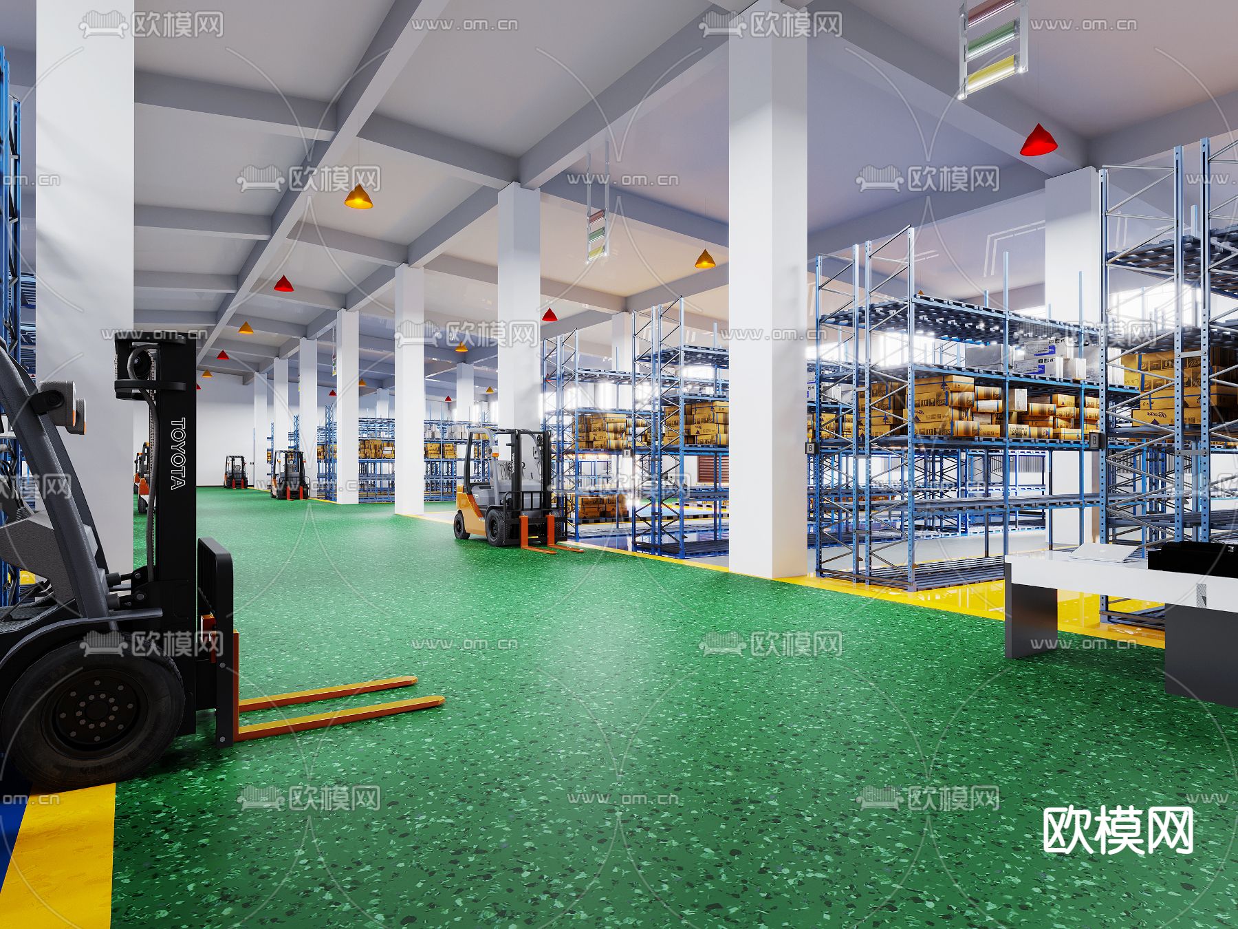 现代快递仓库3d模型下载（渲染图1）